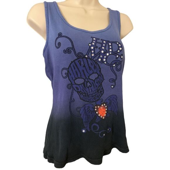 Women's Harley Davidson Ribbed tank top ombré purple,blue, Size Medium - Picture 2 of 7